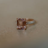 Morganite ring set with pave diamonds